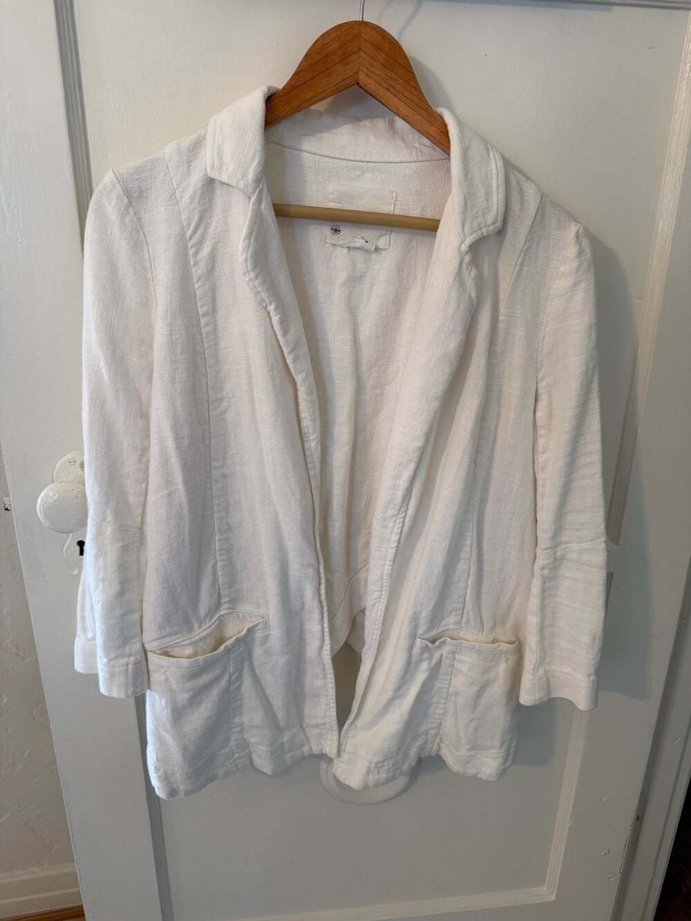 Anthropologie Linen Viscose Wrap Back Blazer White Size 2